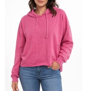 LNA Clothing Raw Hem Long Sleeve Pullover Hoodie Sweatshirt Pink Small
